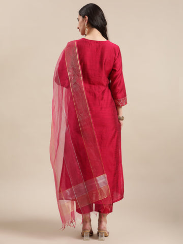 Varanga Women Women V Neck Collar Kurta Paired With Tonal Dupatta And Tonal Bottom.